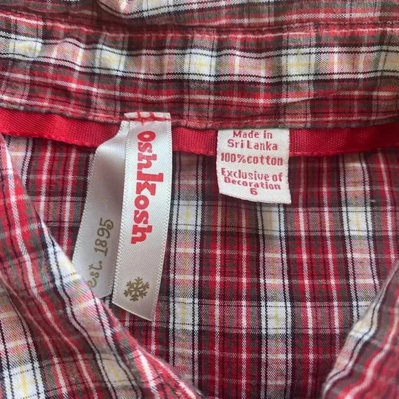 Vintage Oshkosh Girls Size 6 Plaid Shirt / Top Button Front Red - Picture 4 of 4
